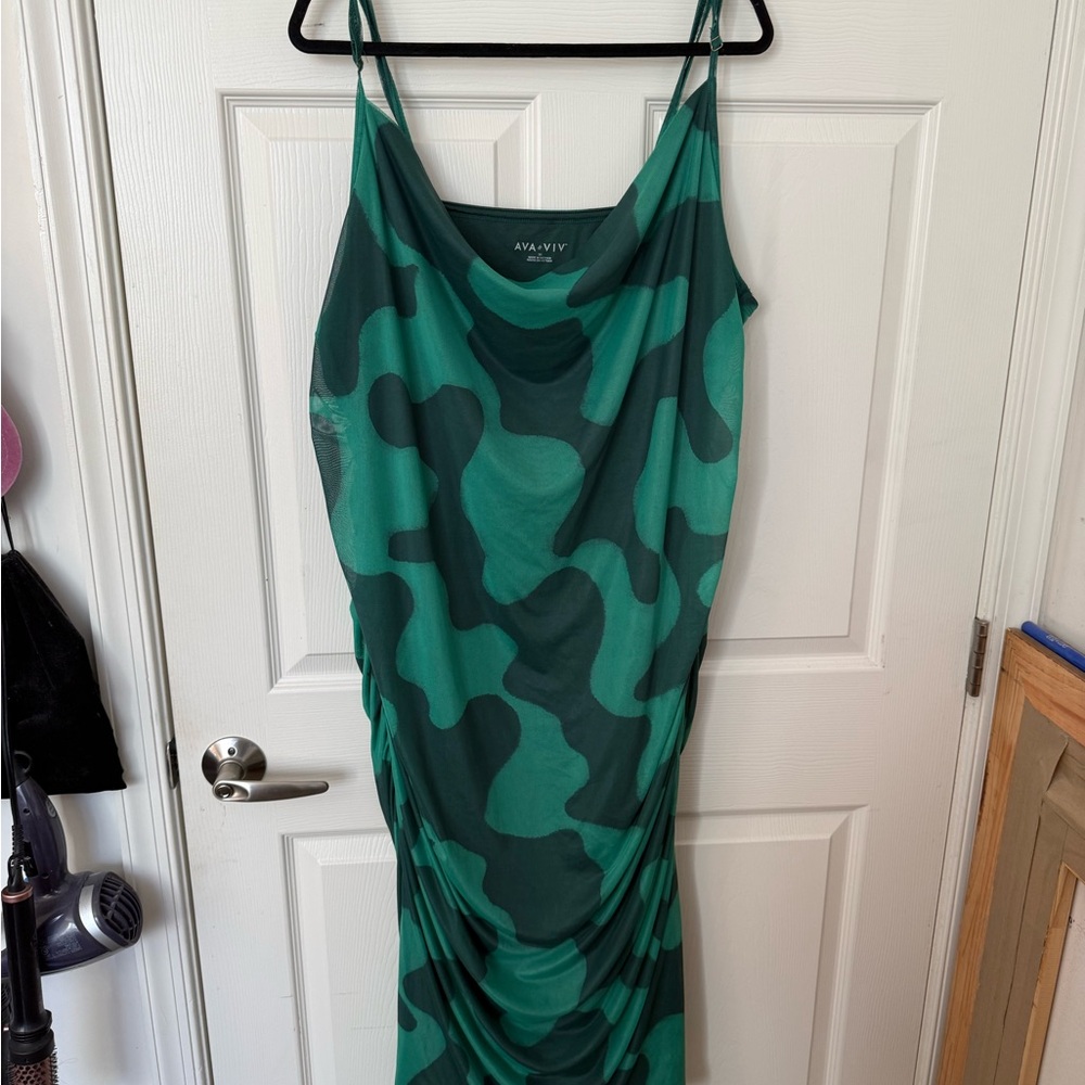 Ava & Viv Forest Green Mesh Dress